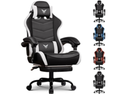 Silla gaming GT Player, silla ergonómica de oficina con reposapiés y respaldo ajustable, sillón gaming, color blanco