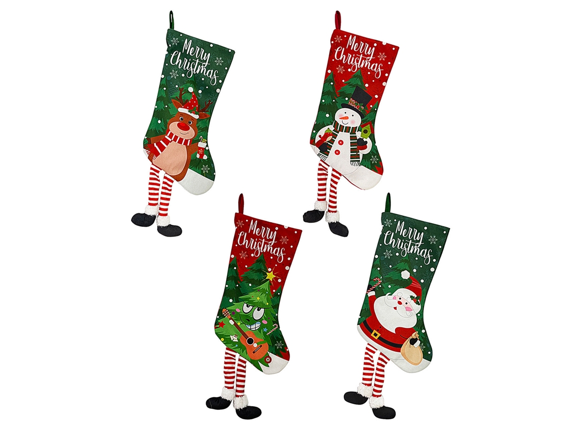 4 Calcetines Navideños Decorativos Con Diseño De Dibujos Animados: Viejo Alce, Árbol Y Muñeco De Nieve (4 Unidades).