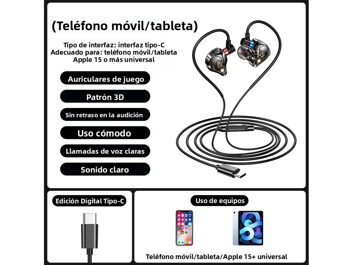 Auriculares Para Juegos Inalámbricos/con Cable (tipo C), Conector Tipo Cy De 3,5 Mm, Micrófono