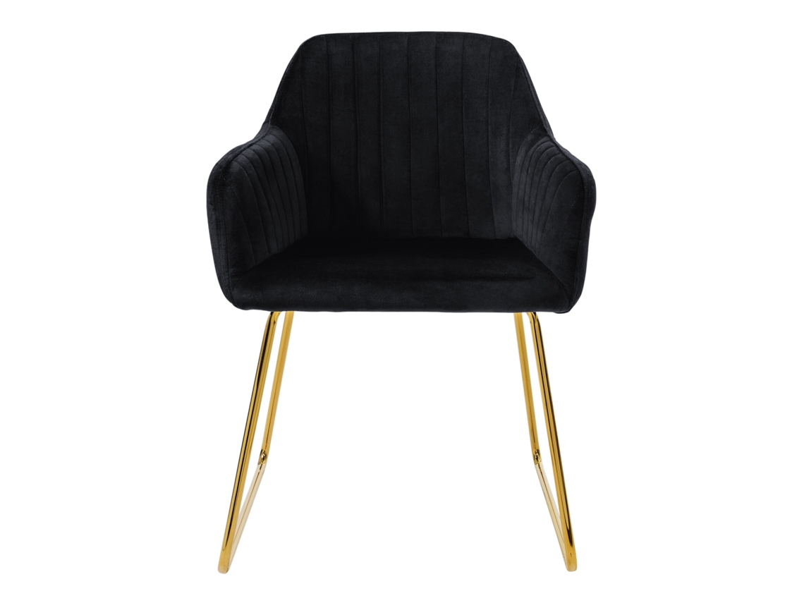 Conjunto de 2 Cadeiras de Jantar com Encosto Estofo em Veludo Preto e Pernas em Metal ML-DESIGN