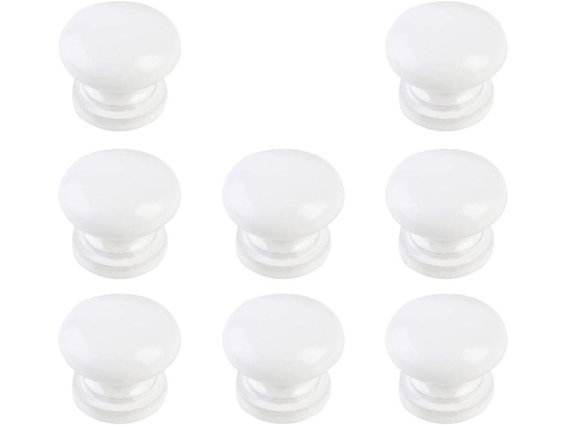 8 Pomos Redondos Para Armarios, Estanterías, Cajones Y Alacenas, Color Blanco.