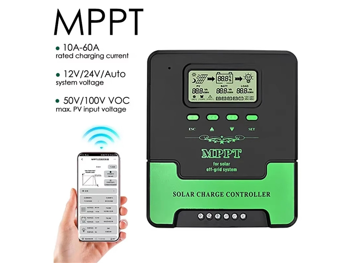 Controlador De Carga Solar Wifi-mppt De 40 A, 12 V/24 V, Regulador Automático De Panel Solar Wifi De 60 A, 50 A, 40 A, 30 A, 20 A Y 10 A, Con Pantalla