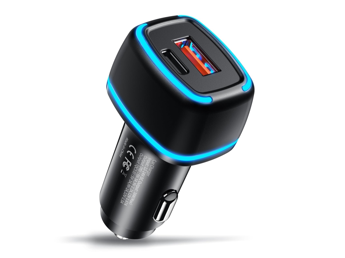 Cargador de coche USB-C de 38 W, carga rápida PD de 20 W/QC3.0 de 18 W, puerto dual USB, adaptador de 12 a 24 V Chaberlu