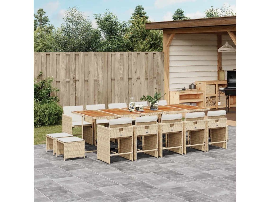 Juego de comedor de jardín de 15 piezas con cojines, mimbre sintético beige, DKD Home Decor