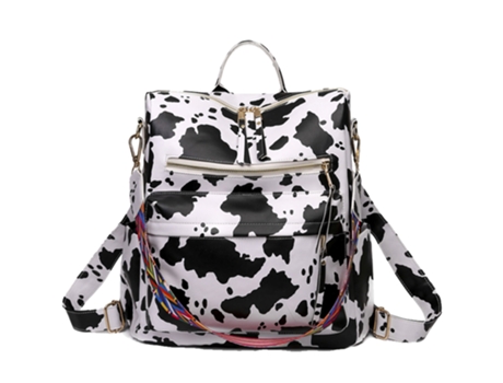 Mochila de moda para mujer, bolsa de viaje de cuero PU (vaca blanca pura)