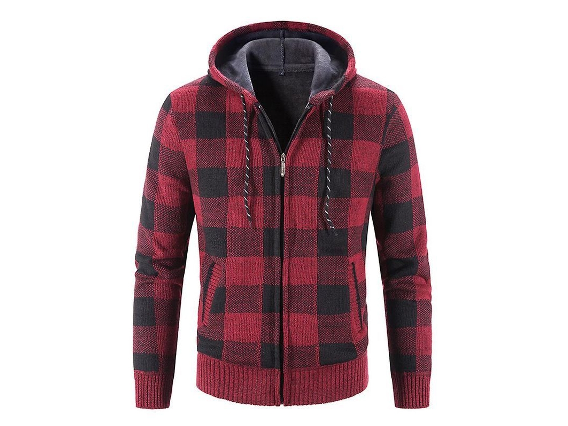 2026-chaqueta De Tejido Grueso De Cuadros Con Capucha Para Hombres Mystdiy Manga Larga Talla Suelta Invierno
