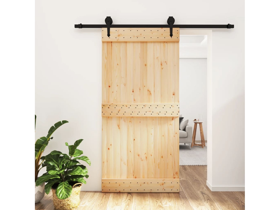 Puerta corrediza | Puerta corredera con herrajes 100x210 cm madera maciza de pino Wsd150013 Lovely Home