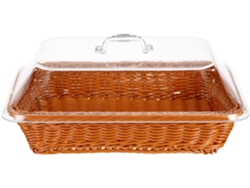 Cesta De Pan Tejida Marrón Con Tapa Transparente, 35x25x15 Cm, Hecha De Ratán.