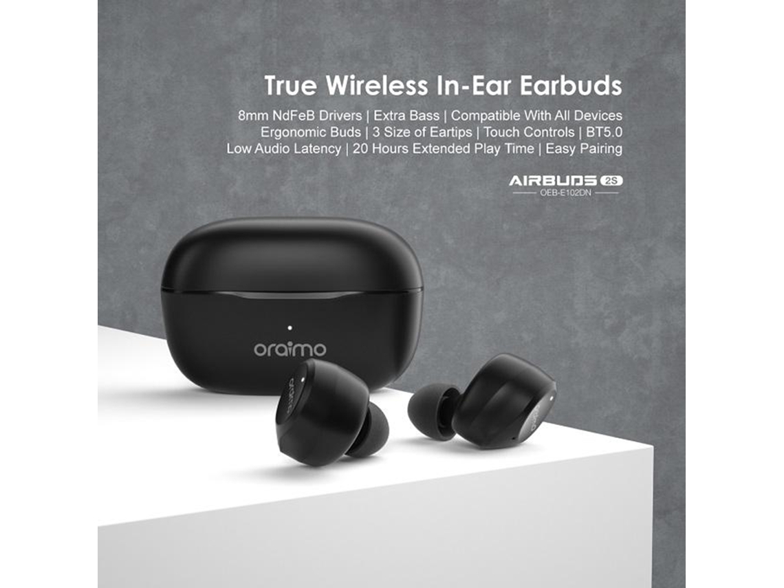 Auriculares Inalámbricos Tws Oraimo Airbuds 2s Con Bluetooth 5.0, Graves Potentes Y Estuche De Carga, Batería De 400 Mah.