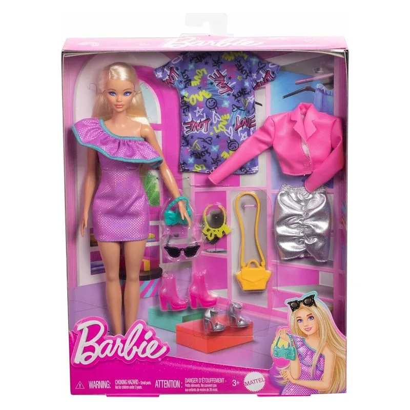 Muñeca Barbie Fashionista con 3 atuendos nocturnos Hyt61 Mattelp25