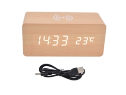 Reloj Despertador Digital Led Con Carga Inalámbrica Y Detección Automática De Temperatura - Blanco