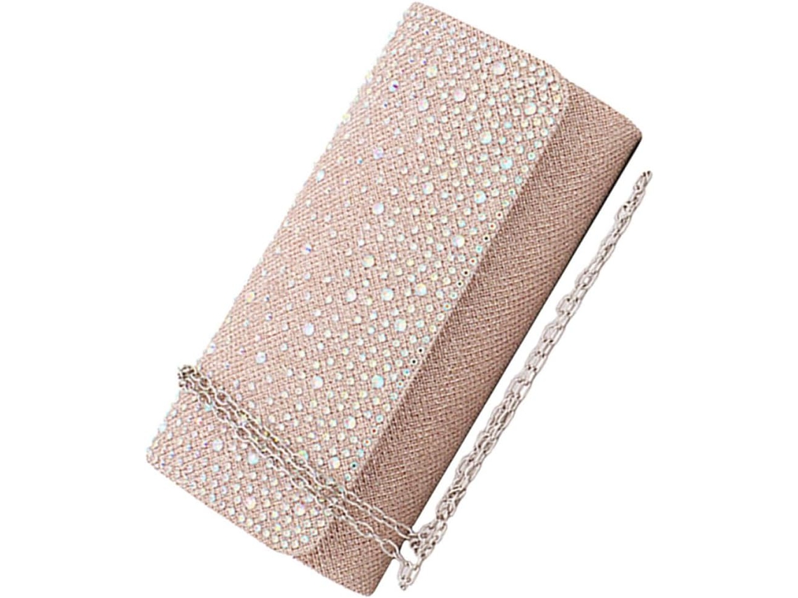 Bolso De Noche Elegante Ciieeo En Poliéster Con Diamantes De Imitación, Bolso De Cadena Rosa Para