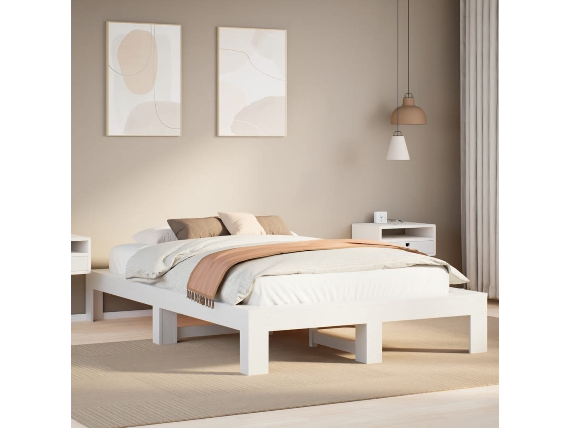 Estructura De Cama Sin Colchón Madera Maciza Blanca 120x190 Cm