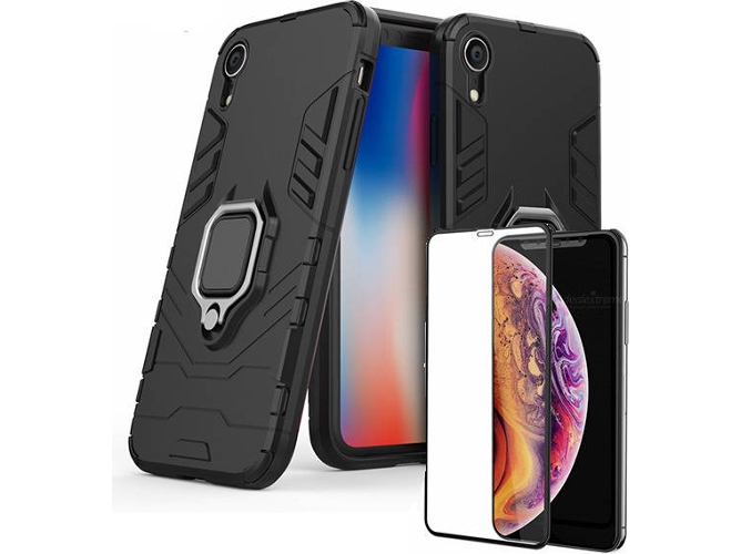 Kit Funda y Protector Cristal 5D iPhone XR Military Defender Negro