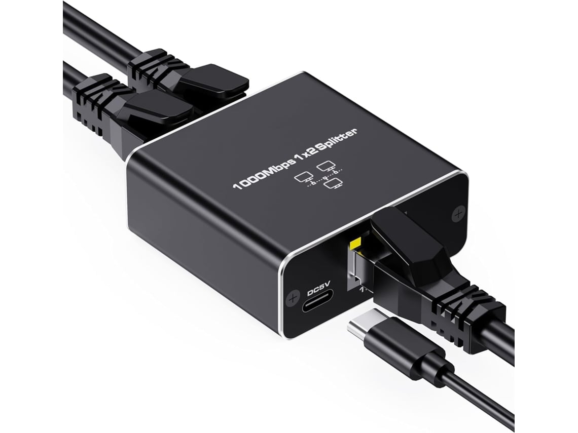 Adaptador Ethernet Splitter 1000Mbps 1 A 2 Gigabit Ethernet Splitter Rj45 Com Cabo De Alimentação Usb