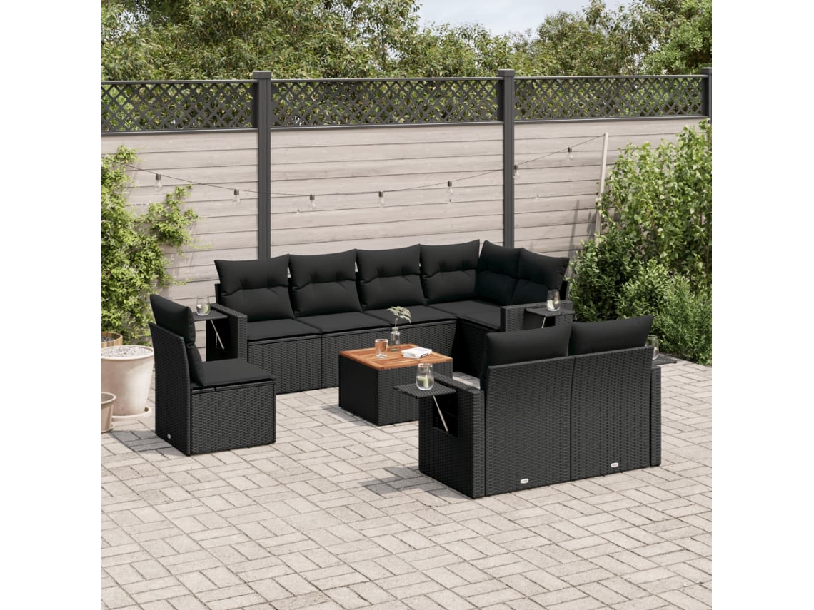 Conjunto de sofás de jardín de 9 piezas DKD Home Decor con cojines de mimbre negros