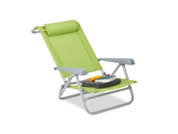 Relaxdays Tumbona Plegable Con Reposacabezas, Abrebotellas, Reposabrazos Ajustable, Plástico, Acero, 120 Kg, Verde