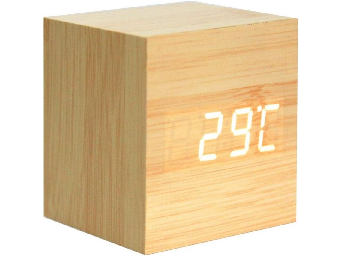 MEOIRUERY Reloj digital LED con textura de madera, compacto y portátil, mini despertador cúbico con visualización de hora, fecha y temperatura, con función de r