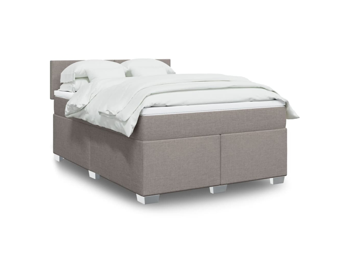 Cama Box Spring Con Colchón Tela Gris Taupe 160x200 Cm