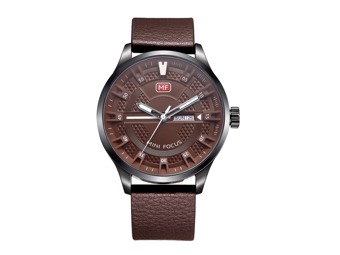 Reloj De Pulsera Para Hombre Mini Focus Analógico De Cuarzo Con Correa De Cuero Impermeable Café