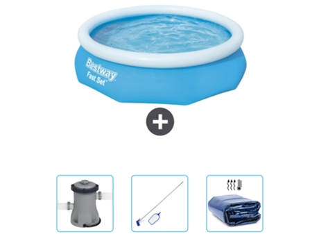 Piscina Hinchable Redonda Fast Set BESTWAY - 305 x 76 cm - Azul - Incluida Bomba - kit de limpieza - Vela solar
