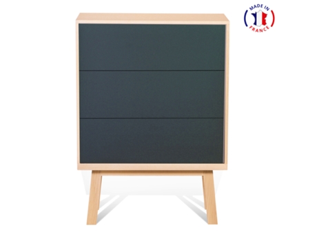 Cómoda MON PETIT MEUBLE FRANÇAIS con 3 Cajones (Gris Chocolate Tanis - Madera - 90 x 125 x 46 cm)