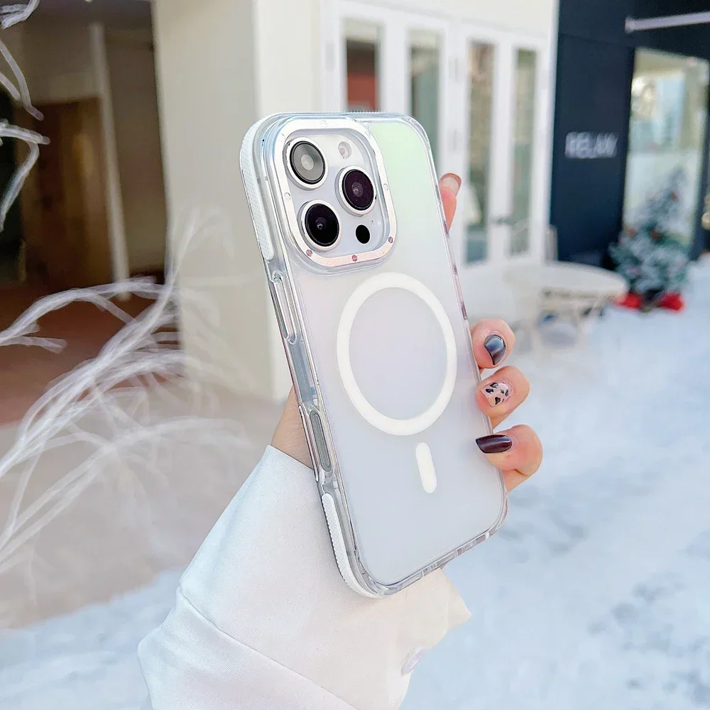 (iphone 14 Pro, Blanco) Funda Magnética Para Iphone, Compatible Con Carga Inalámbrica Magsafe, Diseño En Color Degradado.