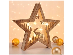 Lámpara Decorativa De Madera Con Forma De Estrella Led 3d Con 10 Led De Luz Blanca Cálida.