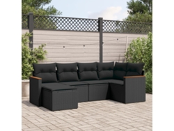 Conjunto de sofá de jardín de 6 piezas con cojines, mimbre sintético negro, DKD Home Decor
