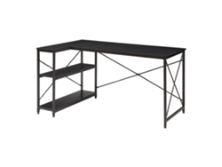 Escritorio Raundsvalt con 1 estante en forma de L 137x88x75 cm Negro [EN.CASA]