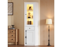 Vitrina De 55x40x200cm, 1 Cajón, 2 Puertas, Led, Color Blanco.