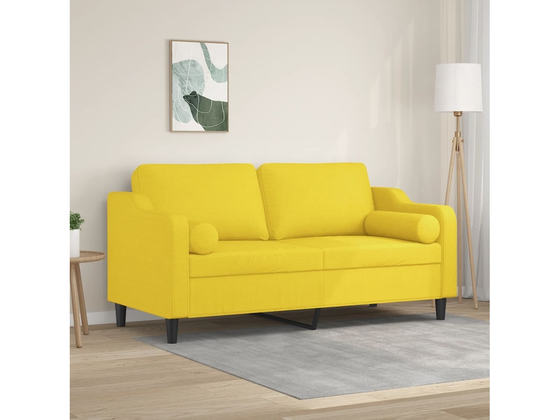 Sofá De 2 Plazas | Sofá De Salón | Sofá De Descanso Con Cojines Tela Amarillo Claro 140 Cm