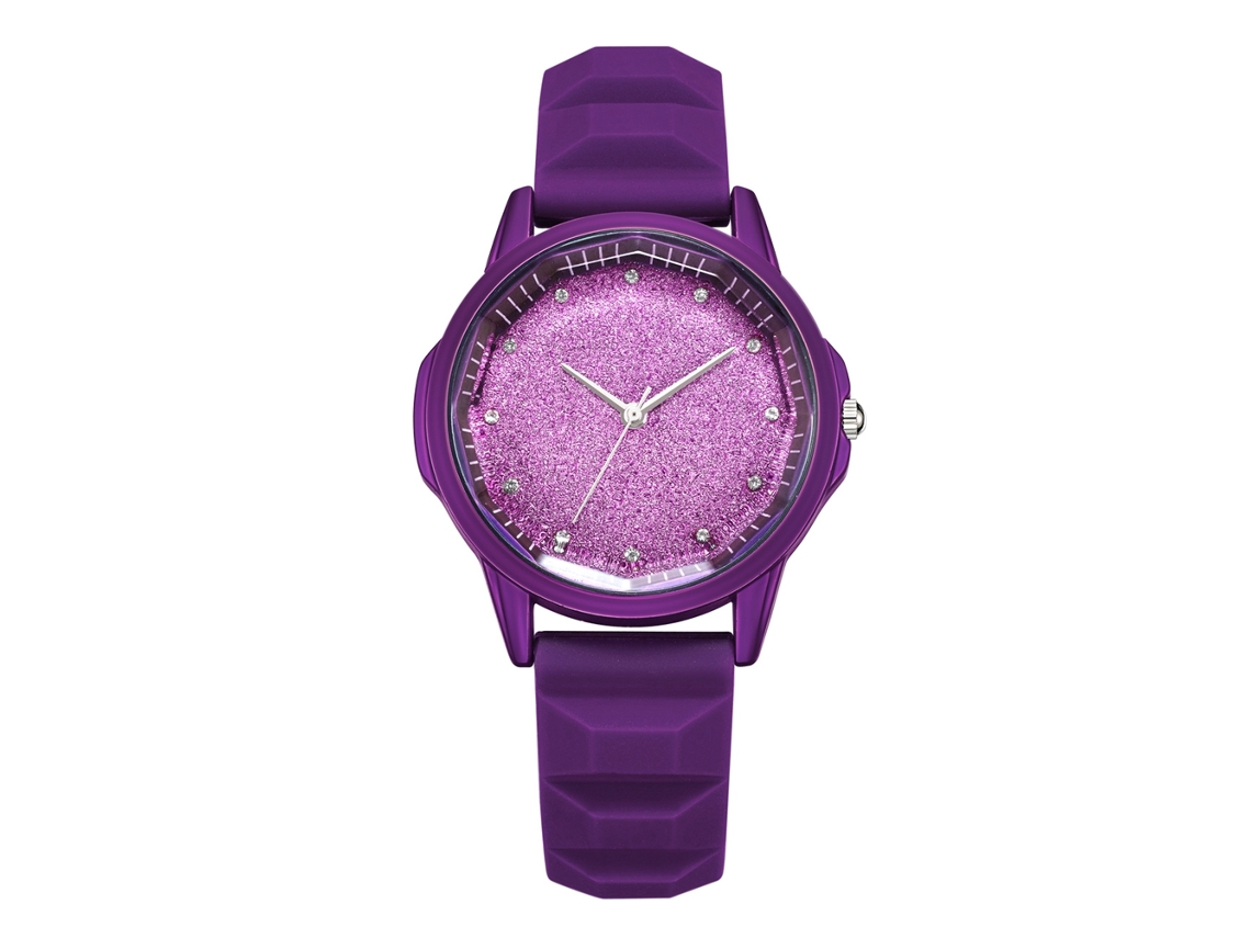 Reloj De Pulsera De Cuarzo Para Mujer Con Correa De Silicona Y Pedrería Morada.