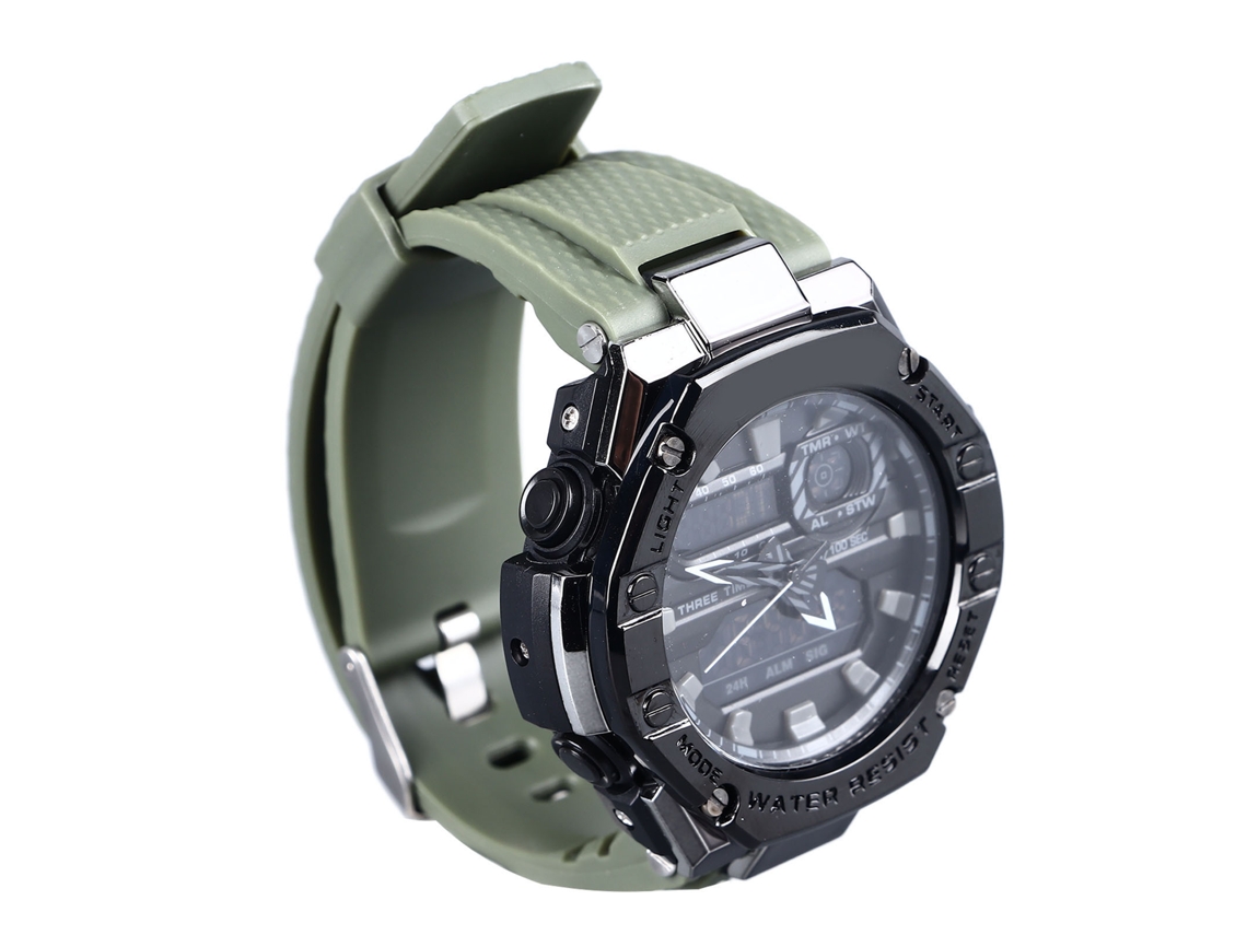 Reloj Eléctrico De Doble Pantalla Para Hombre, Reloj Deportivo Analógico-digital, Resistente Al Agua Hasta 50 M, Led Verde.