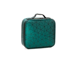 Maleta De Maquillaje De Cuero Pu Organizador Estuche Herramientas Brochas Patrón Diamante Verde Oscuro