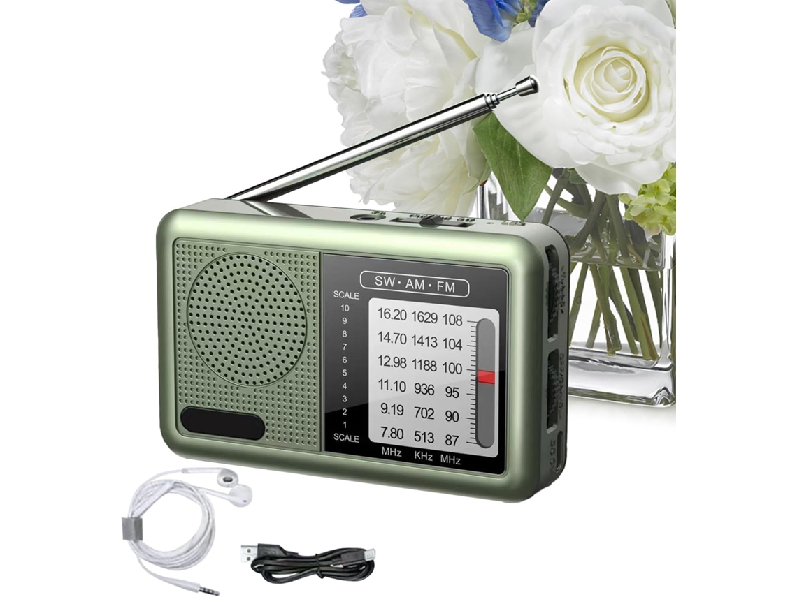 Radio AM/FM portátil con carcasa, funciona con pilas, batería recargable, Rec Gokoco
