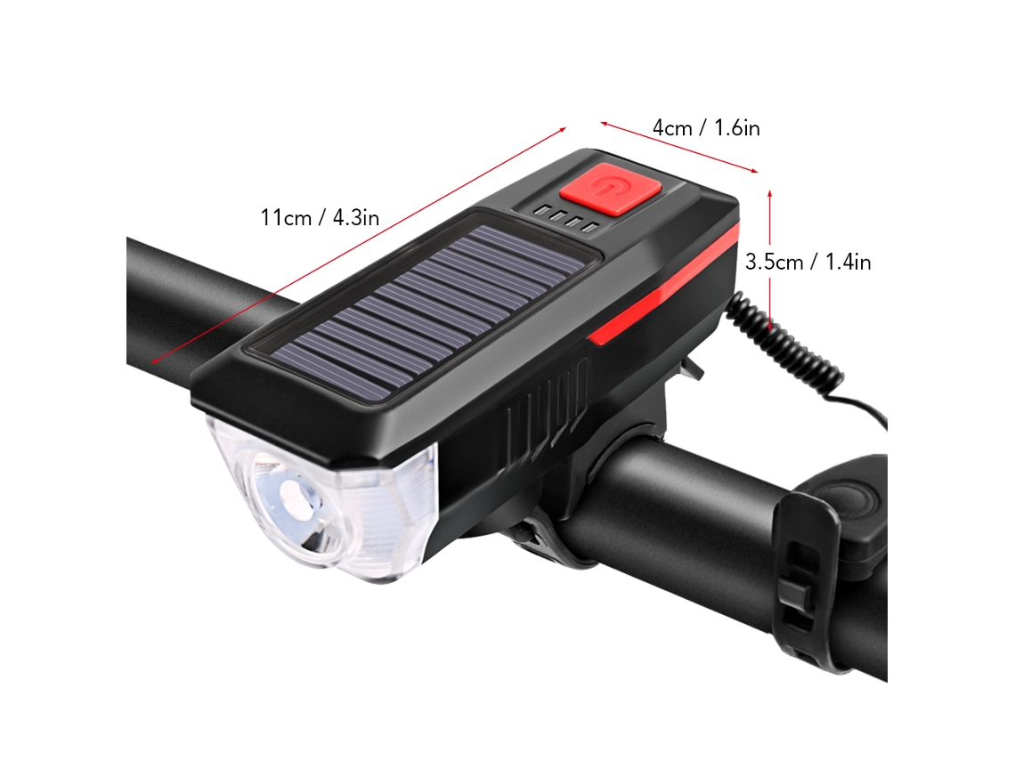 Luz Para Bicicleta Con Carga Solar/usb Y Timbre De 120 Db, 3 Modos De Iluminación, Resistente Al Agua Para Bicicletas De Montaña Y De Carretera.