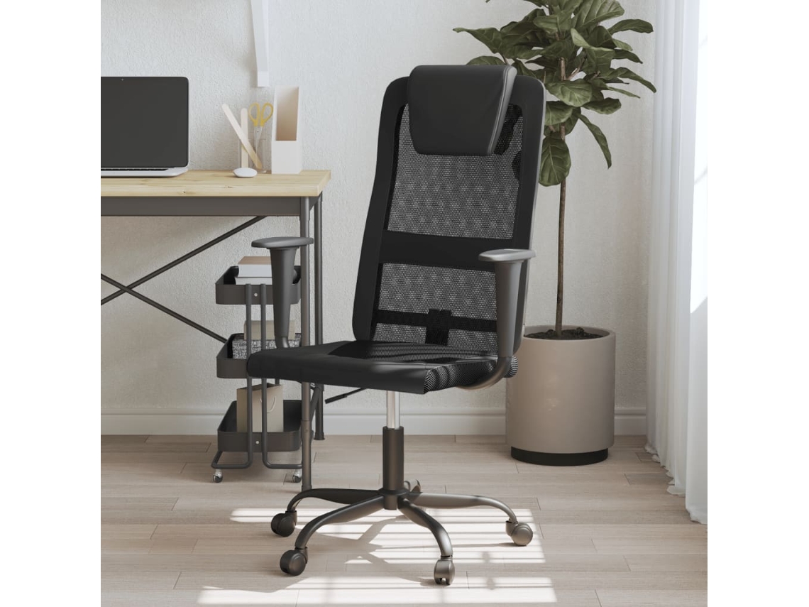 Silla de oficina regulable en altura de malla y piel artificial Negro M78560