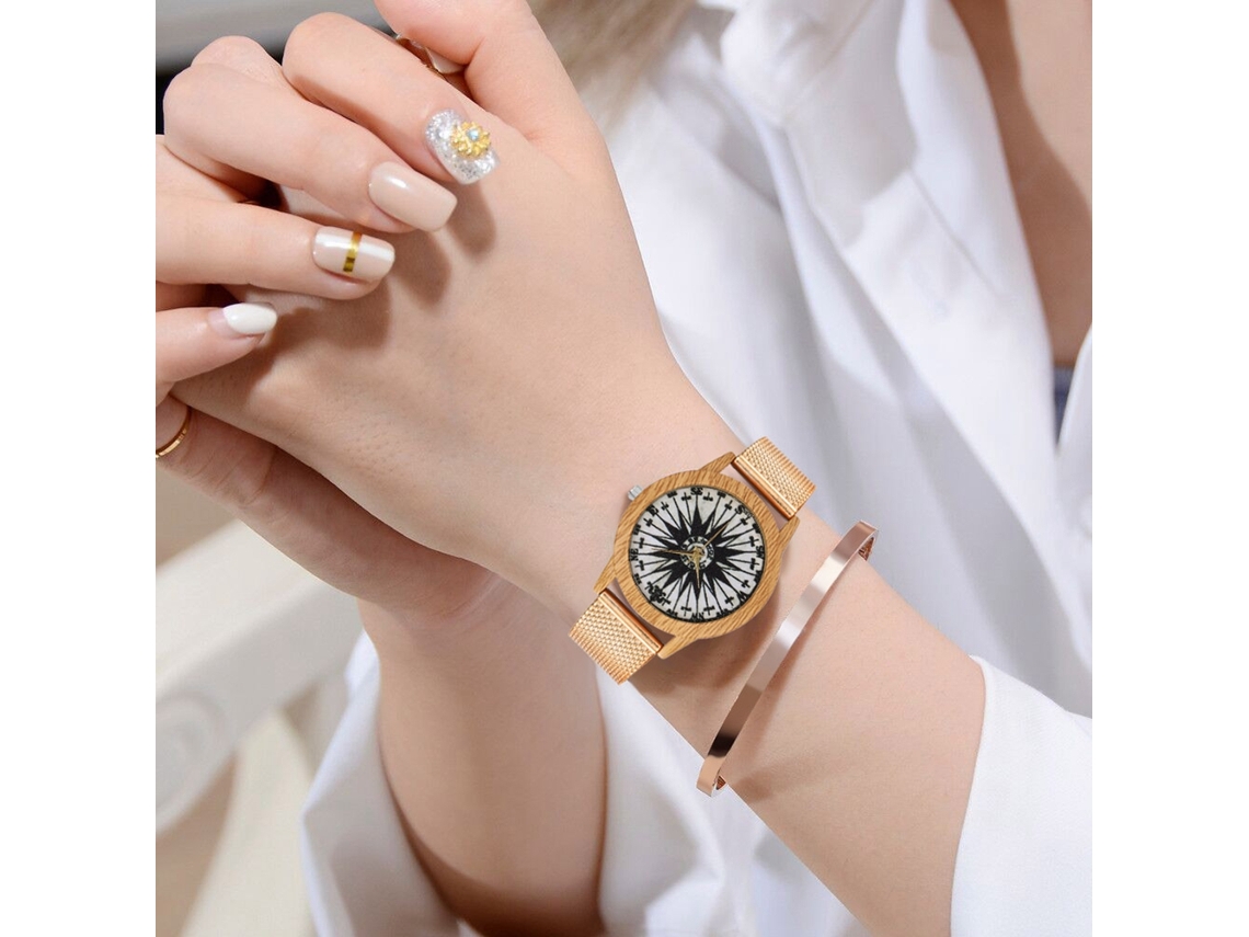 Reloj De Pulsera De Aleación Analógico De Cuarzo Con Dial Redondo Para Hombres Y Mujeres (oro Rosa)