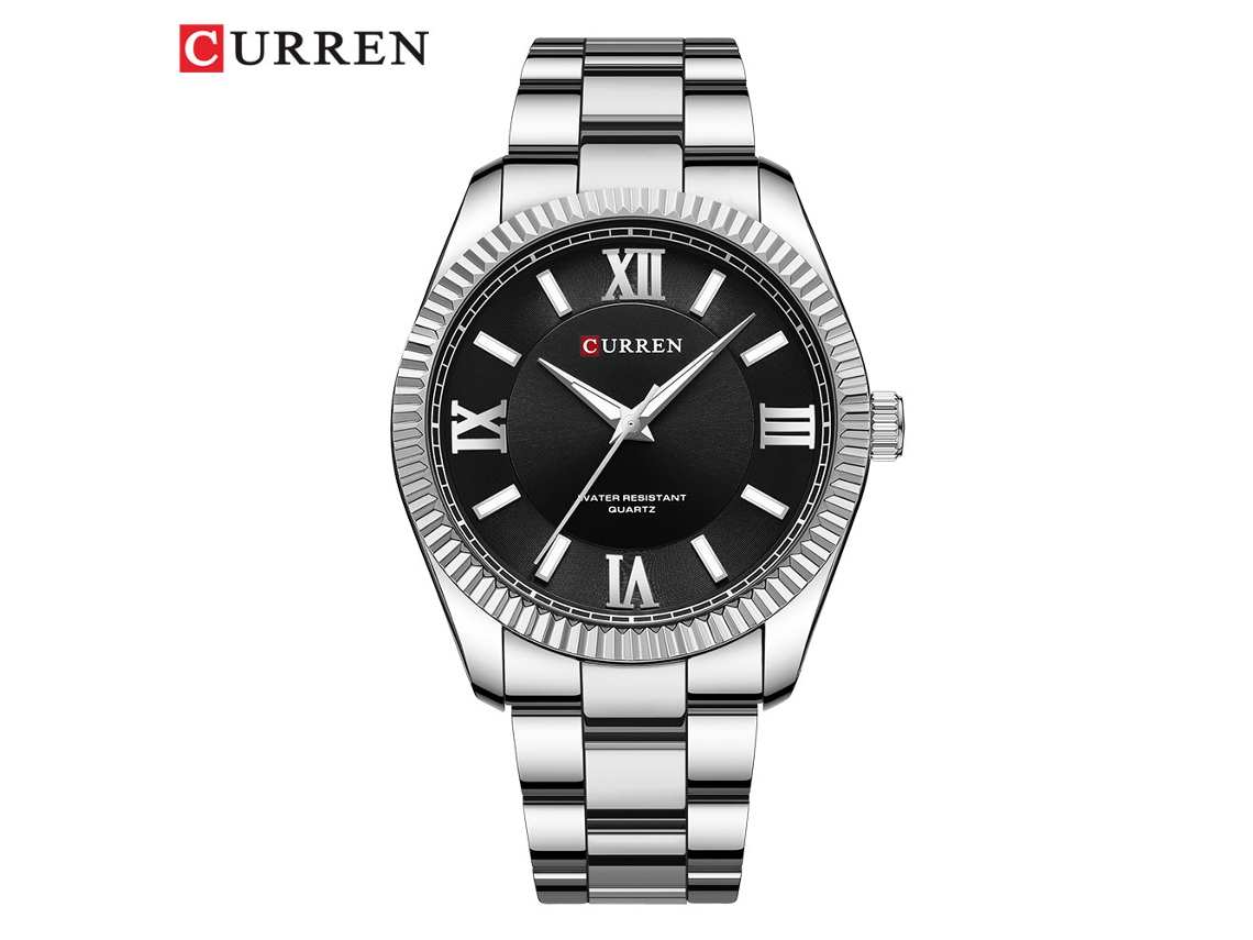 Reloj de cuarzo con números romanos, brazalete de acero luminoso para hombre, reloj de negocios MDUG con esfera solar (plateado y negro)