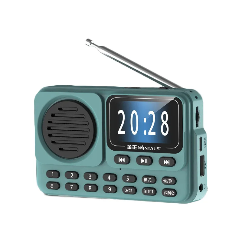Reloj portátil con radio FM (azul) - Pantalla HD - Alta sensibilidad - Altavoz Bluetooth inalámbrico - Compatible con doble alarma - Grabación