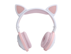 Auriculares Inalámbricos Bluetooth Hifi Con Luces Led, Diseño De Orejas De Gato, Plegables, Color Rosa Y Blanco.