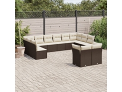 Conjunto de sofá de jardín de 12 piezas con cojines de mimbre marrón, Dkd Home Decor