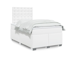 Cama Box Spring Con Colchón Cuero Sintético Blanco 120x200 Cm