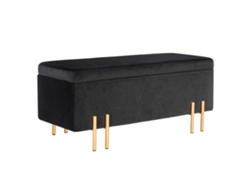 Banco De Almacenamiento Tapizado Con Metal Y Madera, Negro, 100 Cm.
