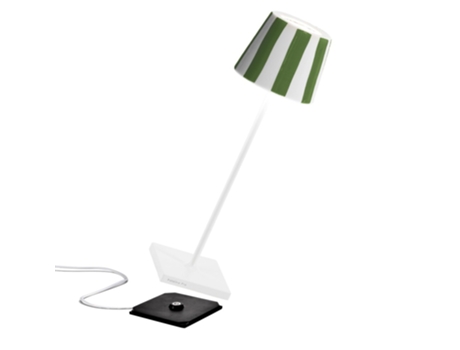 Lámpara de Mesa LED Poldina Lido con franjas verdes, recargable y regulable ZAFFERANO