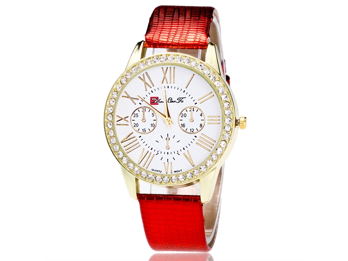 Reloj De Pulsera Para Mujer Con Pantalla Analógica De Cuarzo Y Correa Roja De Pu De Zhoulianfa.