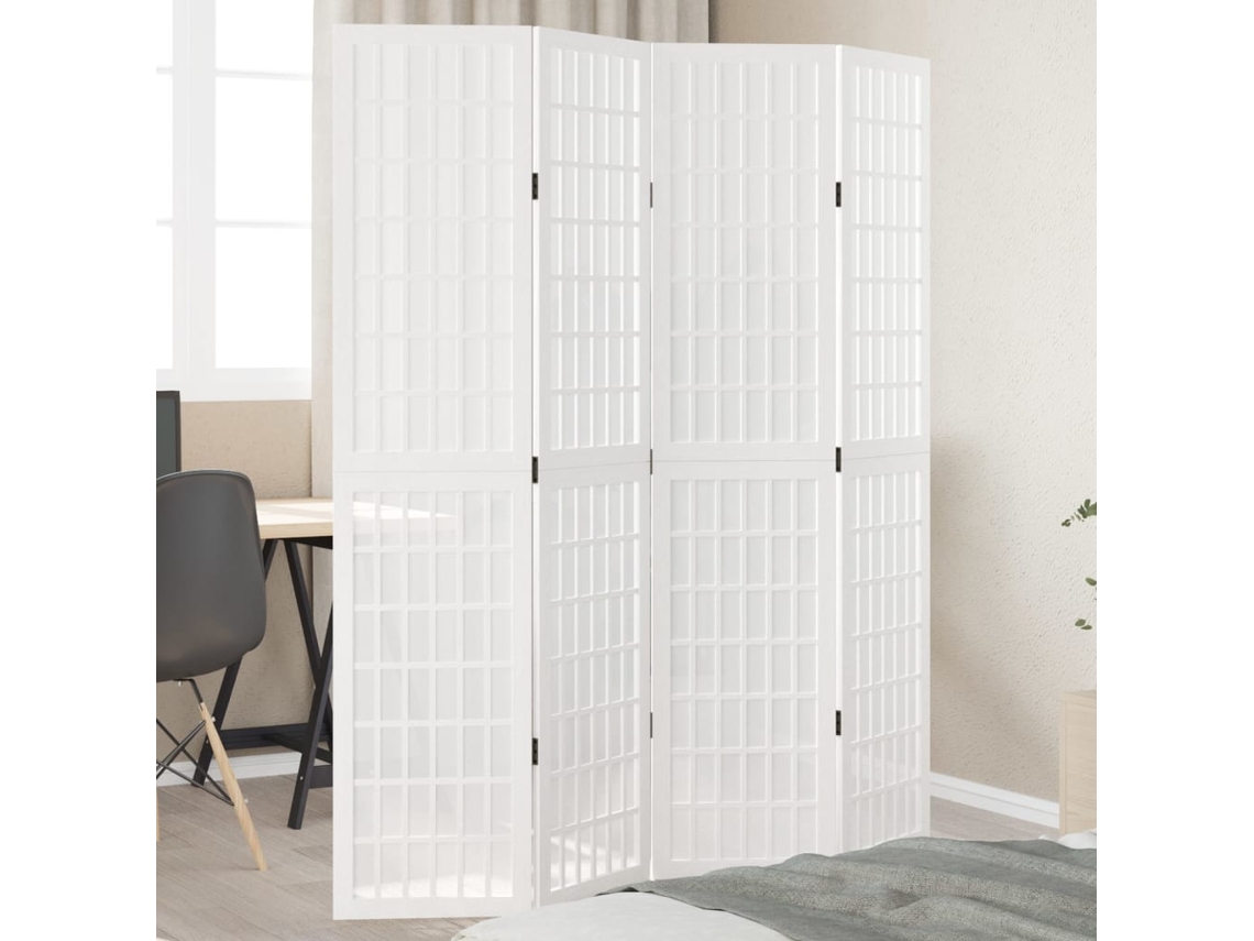 Biombo de 4 paneles de madera maciza de paulownia, blanco, Wsd800997 Lovely Home