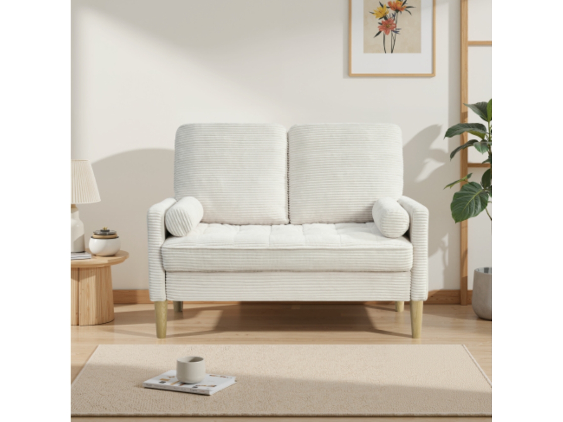 Sofá De 2 Plazas - Estilo Escandinavo, Tapizado De Pana, Cojines Acolchados - Beige