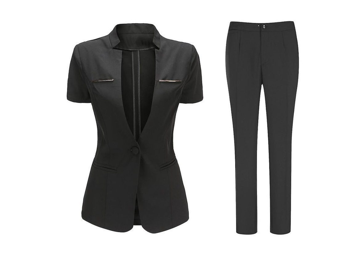 Conjunto de ropa femenina Mystdiy 2026 con blazer de manga corta y pantalones.